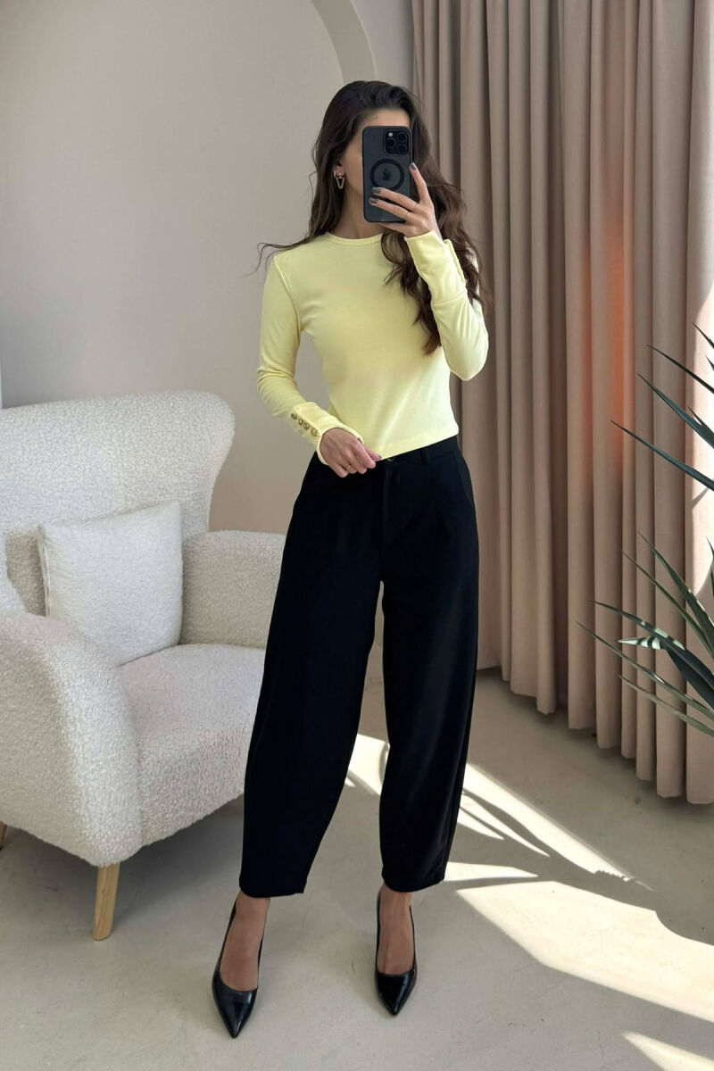 BUTTONED SLEEVES ROUND NECK WOMEN SWEATSHIRT YELLOW/E VERDHE - 2