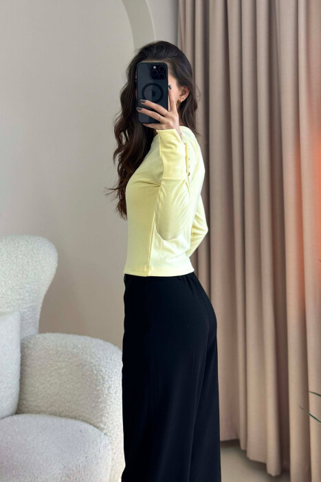 BUTTONED SLEEVES ROUND NECK WOMEN SWEATSHIRT YELLOW/E VERDHE - 3