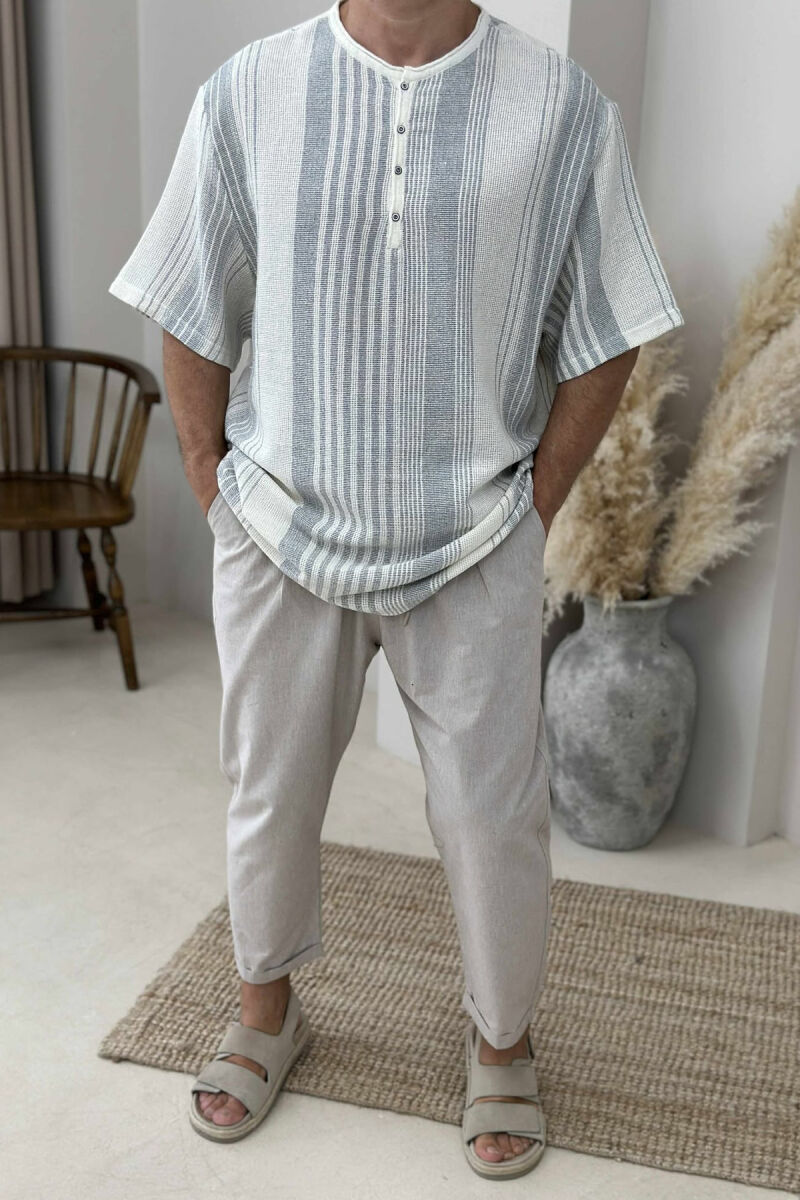 BUTTONED STRIPES MEN T-SHIRT LIGHT GREY/GZ - 1