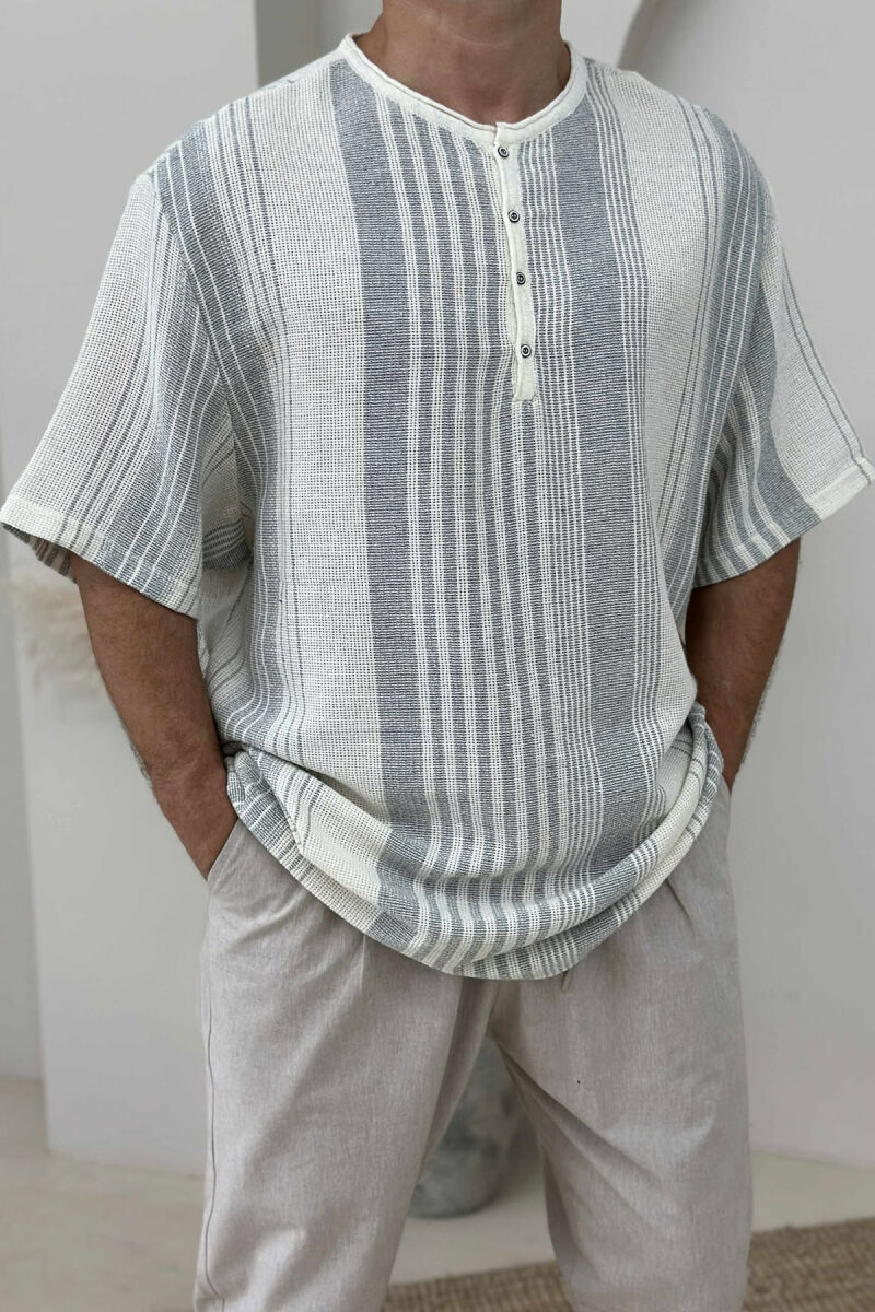 BUTTONED STRIPES MEN T-SHIRT LIGHT GREY/GZ - 2
