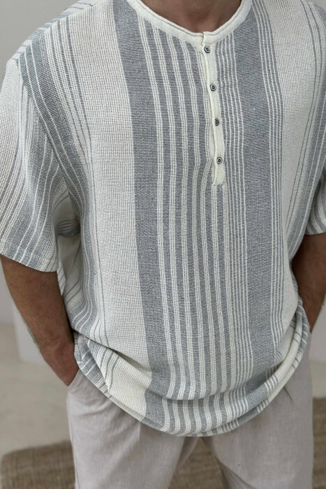 BUTTONED STRIPES MEN T-SHIRT LIGHT GREY/GZ - 3
