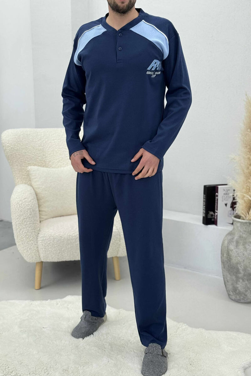 BUTTONED SWEATSHIRT+ SWEATPANTS MEN PYJAMAS BLUE/BLU - 1