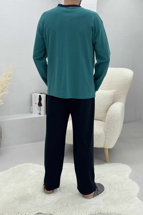 BUTTONED SWEATSHIRT+ SWEATPANTS MEN PYJAMAS GREEN/JESHILE - 4