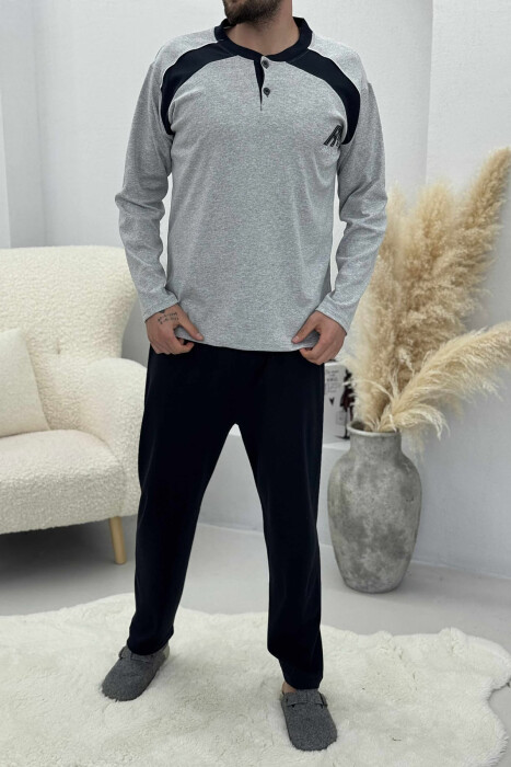 BUTTONED SWEATSHIRT+ SWEATPANTS MEN PYJAMAS LIGHT GREY/GZ 