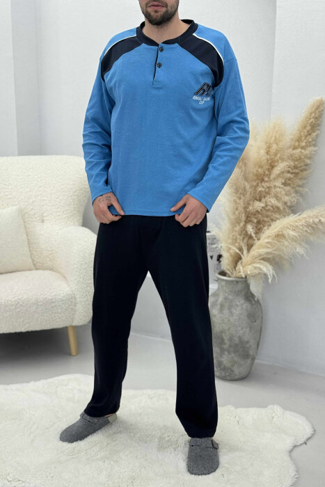BUTTONED SWEATSHIRT+ SWEATPANTS MEN PYJAMAS LIGHTBLUE/BZ 