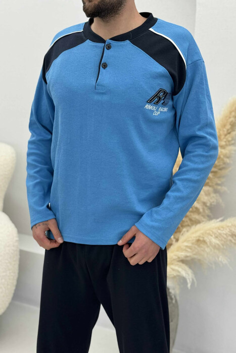 BUTTONED SWEATSHIRT+ SWEATPANTS MEN PYJAMAS LIGHTBLUE/BZ - 2