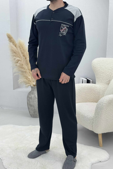 BUTTONED SWEATSHIRT+SWEATPANTS MEN PYJAMAS DARK BLUE/BEE - 1