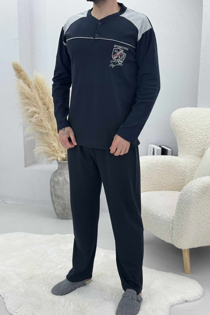 BUTTONED SWEATSHIRT+SWEATPANTS MEN PYJAMAS DARK BLUE/BEE - 1