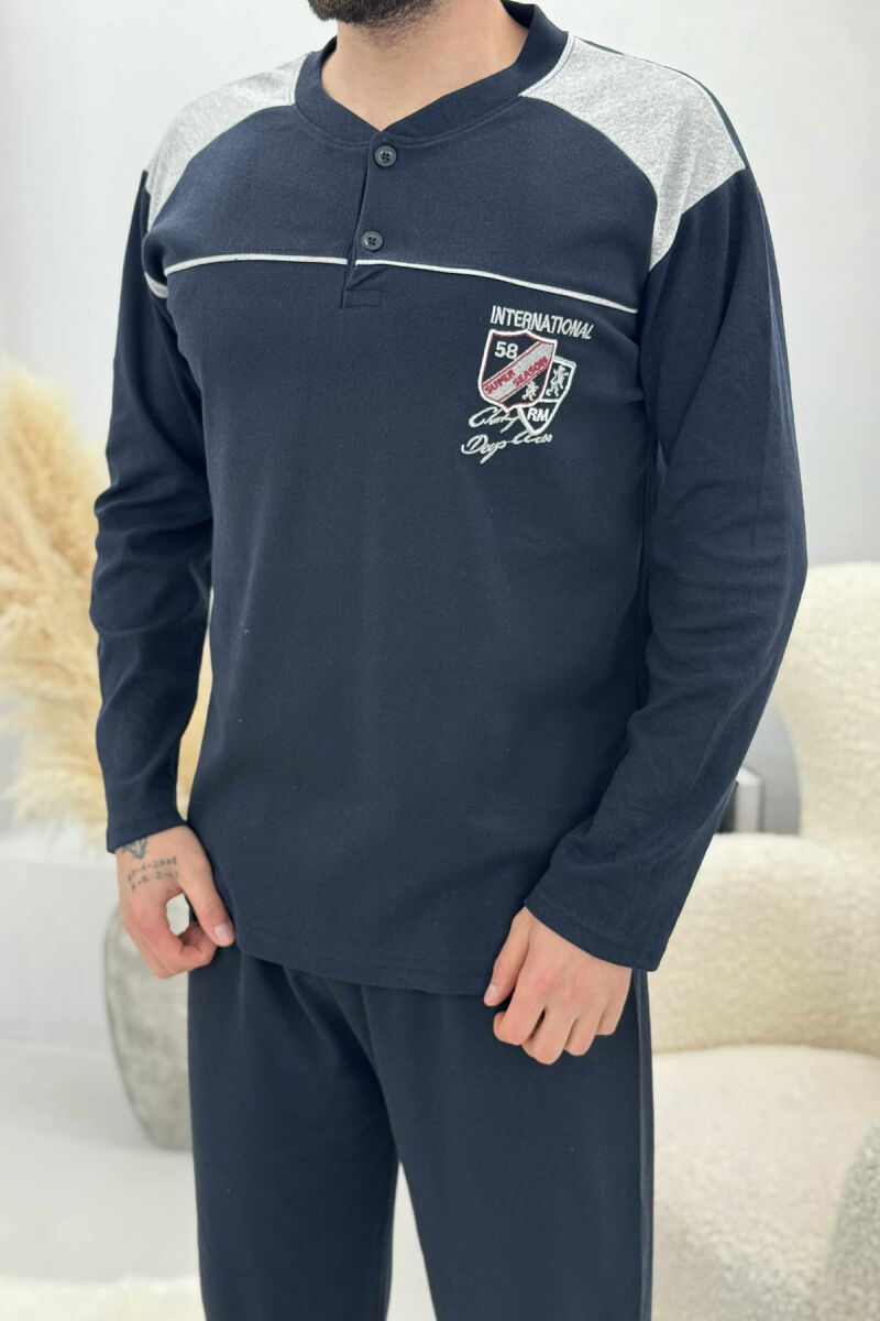 BUTTONED SWEATSHIRT+SWEATPANTS MEN PYJAMAS DARK BLUE/BEE - 2