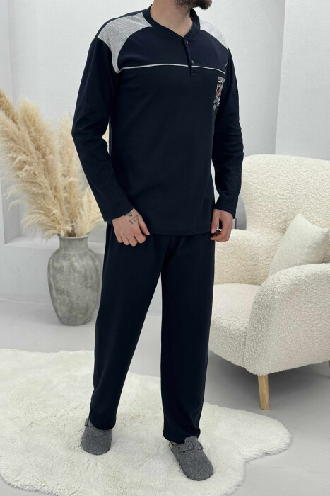 BUTTONED SWEATSHIRT+SWEATPANTS MEN PYJAMAS DARK BLUE/BEE - 3