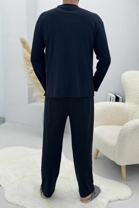 BUTTONED SWEATSHIRT+SWEATPANTS MEN PYJAMAS DARK BLUE/BEE - 4