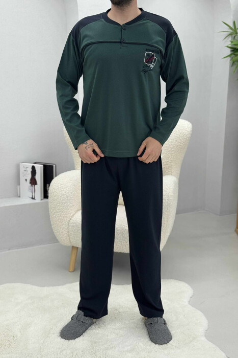 BUTTONED SWEATSHIRT+SWEATPANTS MEN PYJAMAS GREEN/JESHILE 