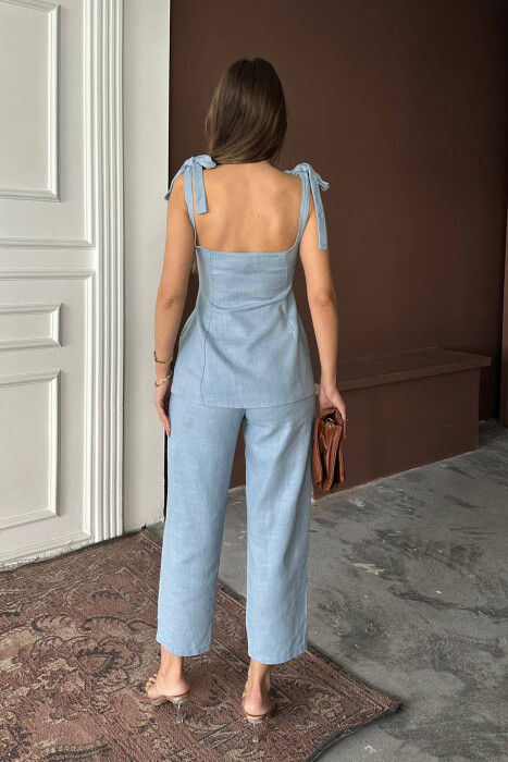 BUTTONED TANK TOP+ TROUSERS WOMAN TWO PIECE SET BABY BLUE/BLU BY - 2