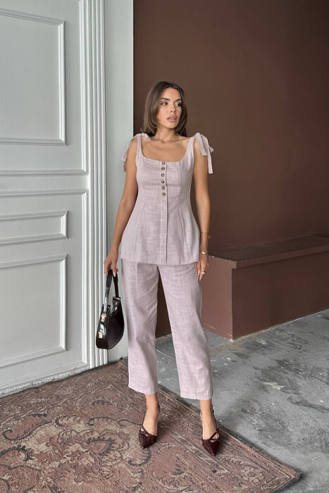 BUTTONED TANK TOP+ TROUSERS WOMAN TWO PIECE SET LIGHT PURPLE/LEZB - 1