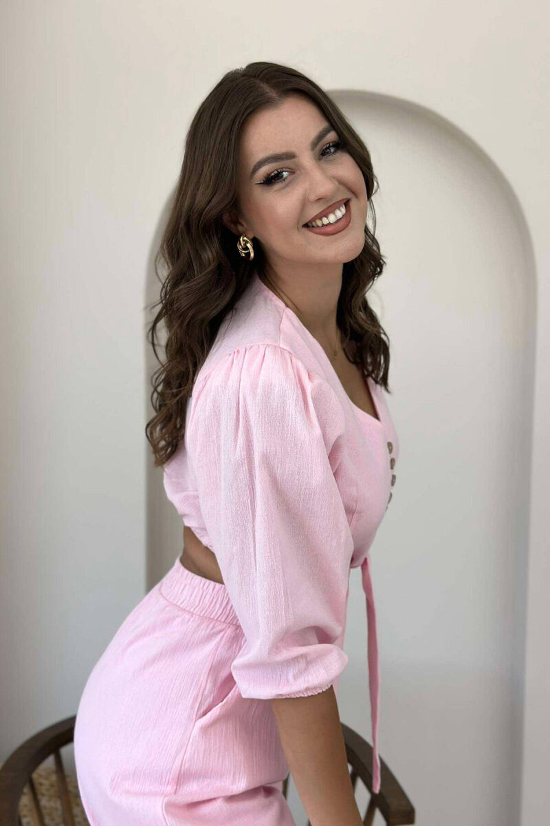 BUTTONS CROP AND PANTS WOMAN SET BABY PINK/ROZB - 4