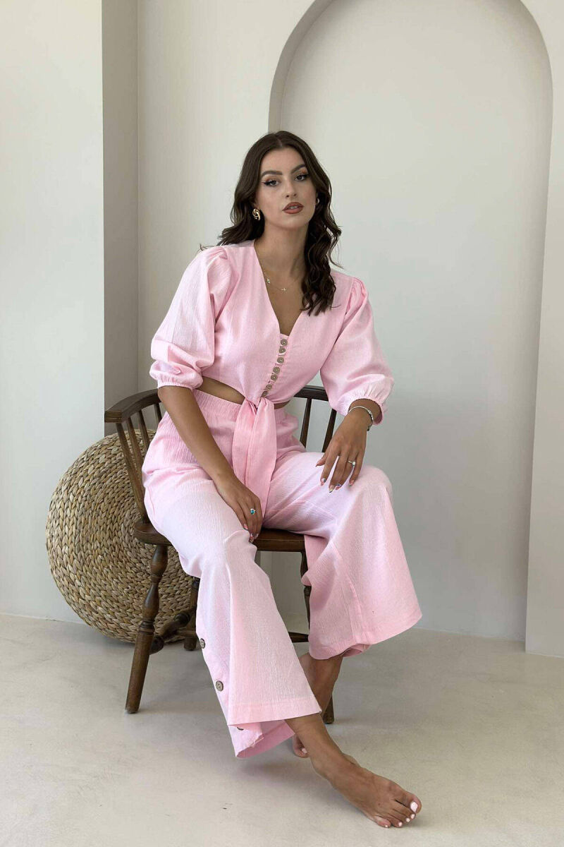 BUTTONS CROP AND PANTS WOMAN SET BABY PINK/ROZB - 6
