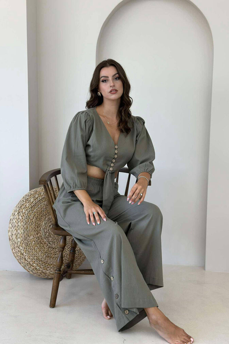BUTTONS CROP AND PANTS WOMAN SET OLIVE/ULLI - 1