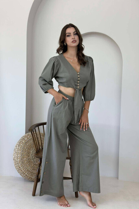 BUTTONS CROP AND PANTS WOMAN SET OLIVE/ULLI - 2