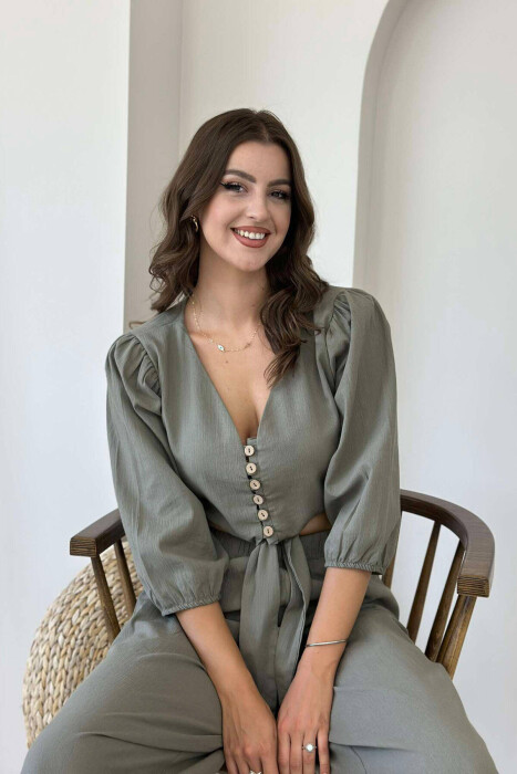 BUTTONS CROP AND PANTS WOMAN SET OLIVE/ULLI - 4