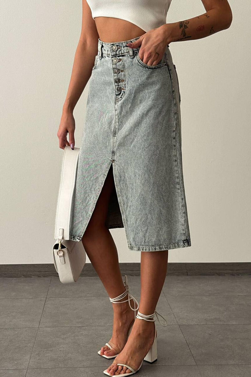 BUTTONS DENIM SKIRT LIGHTBLUE/BZ - 4