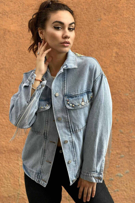 BUTTONS DESIGN WOMAN DENIM JACKET LIGHTBLUE/BZ - KLAUDIO FASHION