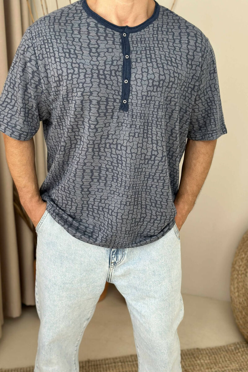 BUTTONS DESIGNED MEN T-SHIRT BLUE/BLU - 2