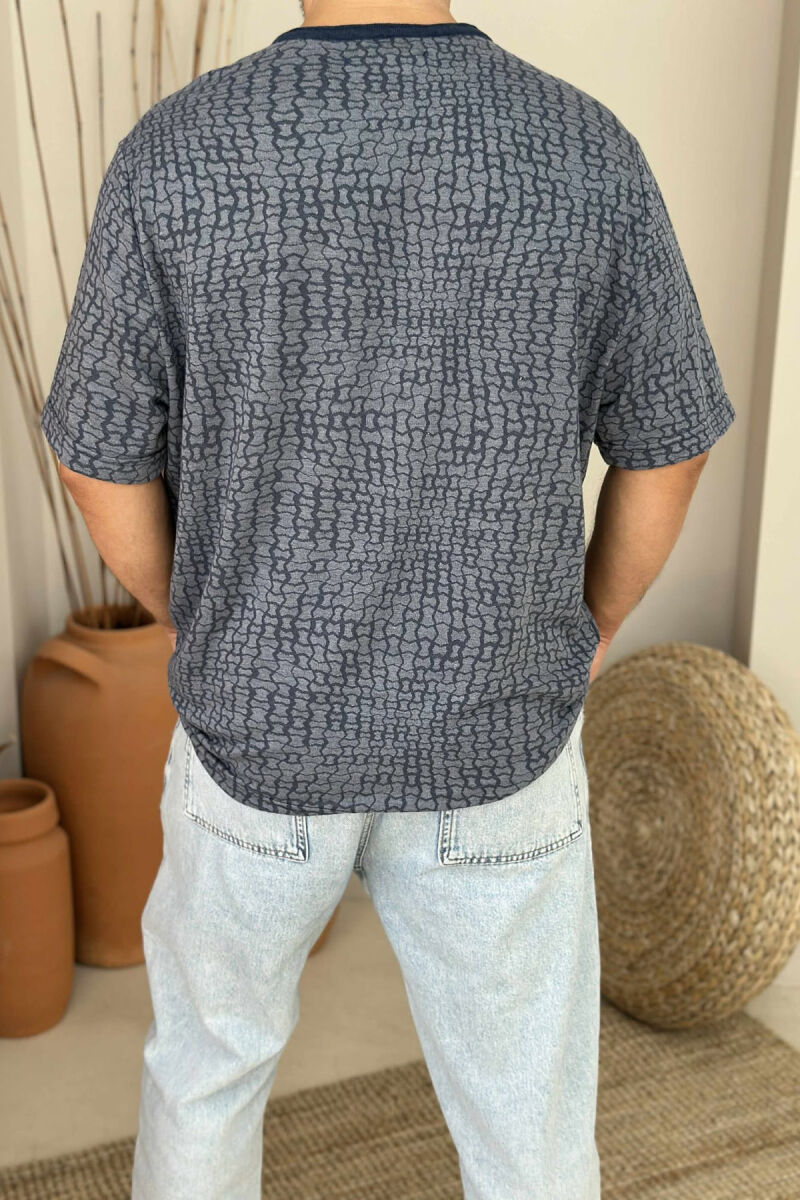BUTTONS DESIGNED MEN T-SHIRT BLUE/BLU - 3