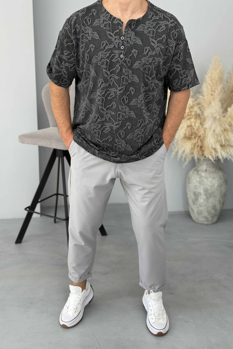 BUTTONS DESIGNED MEN T-SHIRT DARK GREY/GEE - 1