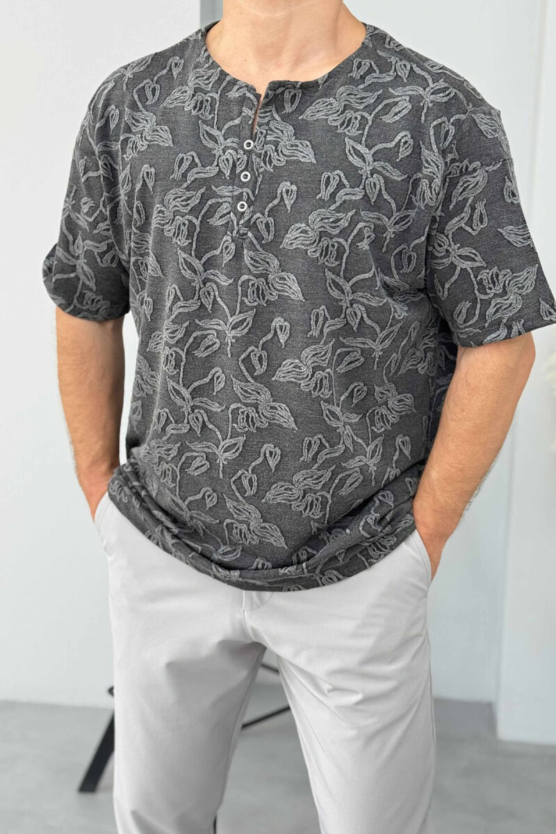BUTTONS DESIGNED MEN T-SHIRT DARK GREY/GEE - 2