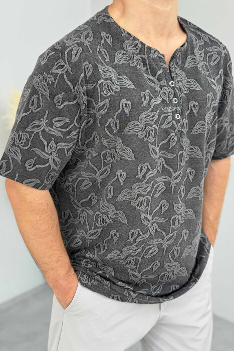 BUTTONS DESIGNED MEN T-SHIRT DARK GREY/GEE - 3