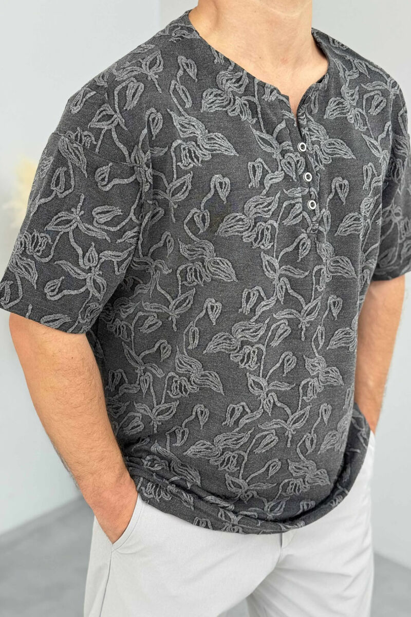 BUTTONS DESIGNED MEN T-SHIRT DARK GREY/GEE - 3