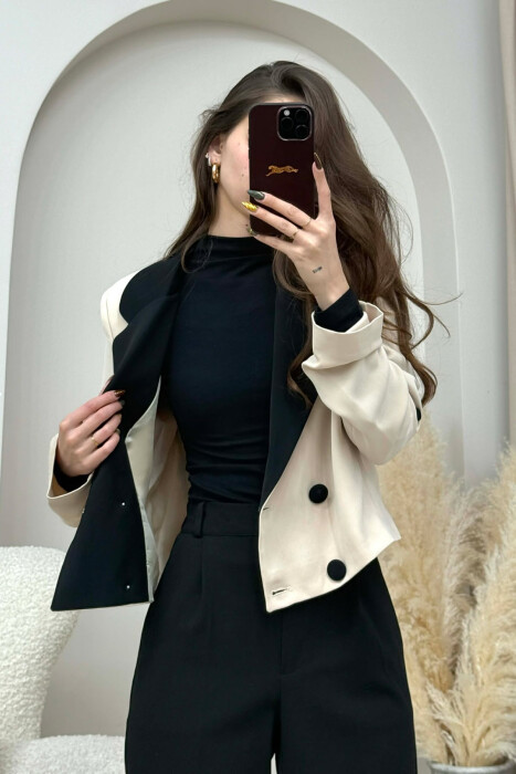 BUTTONS DETAIL CROPPED WOMEN JACKET BEIGE/BEZHE - 3