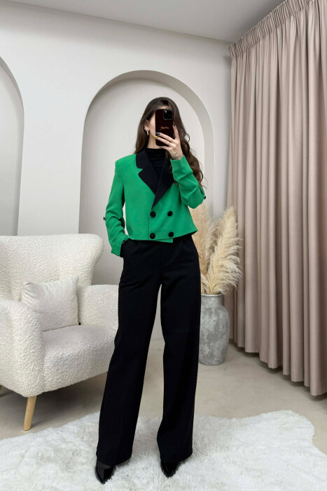 BUTTONS DETAIL CROPPED WOMEN JACKET LIGHT GREEN/JEZB 