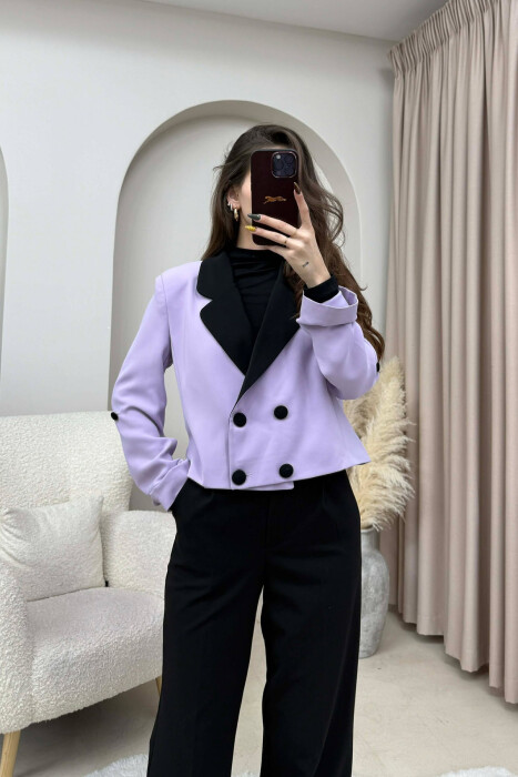 BUTTONS DETAIL CROPPED WOMEN JACKET LIGHT PURPLE/LEZB - 3