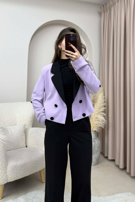 BUTTONS DETAIL CROPPED WOMEN JACKET LIGHT PURPLE/LEZB - 2