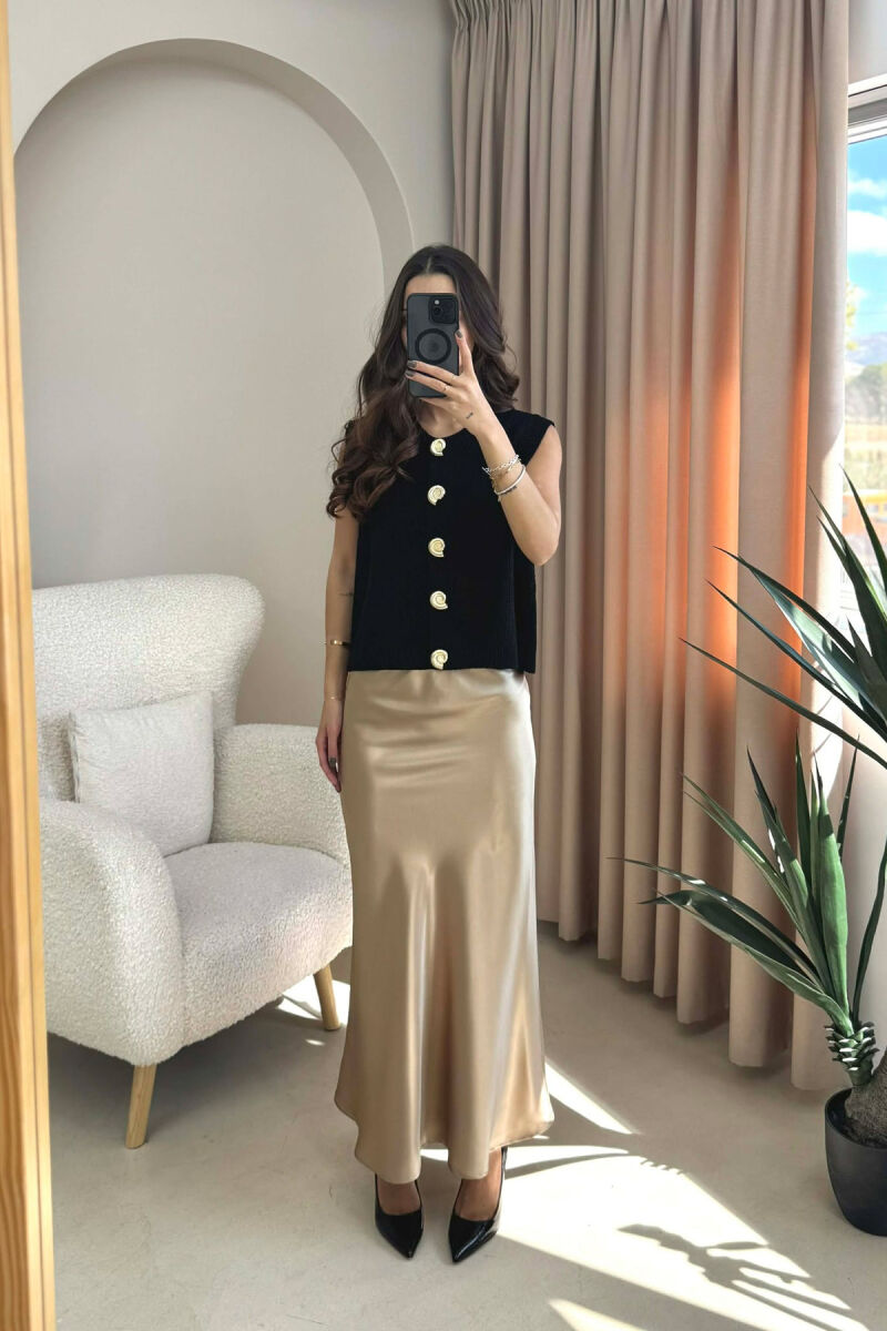 BUTTONS DETAIL KNIT SIMPLE WOMEN VEST BLACK/ E ZEZE - 2