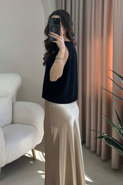 BUTTONS DETAIL KNIT SIMPLE WOMEN VEST BLACK/ E ZEZE - 3