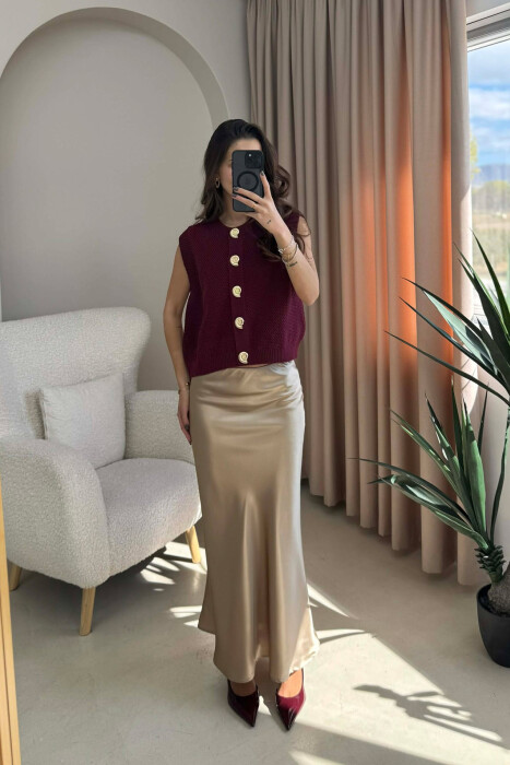 BUTTONS DETAIL KNIT SIMPLE WOMEN VEST BURGUNDY/VISHNJE - 1