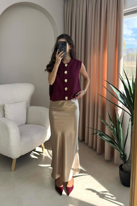 BUTTONS DETAIL KNIT SIMPLE WOMEN VEST BURGUNDY/VISHNJE - 2