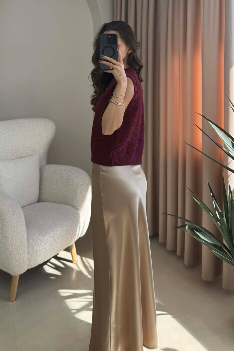 BUTTONS DETAIL KNIT SIMPLE WOMEN VEST BURGUNDY/VISHNJE - 3