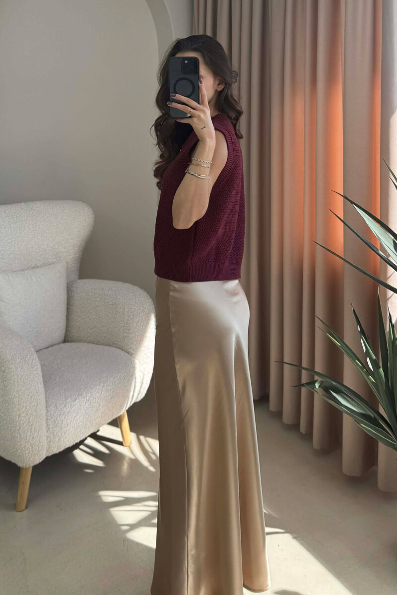 BUTTONS DETAIL KNIT SIMPLE WOMEN VEST BURGUNDY/VISHNJE - 3