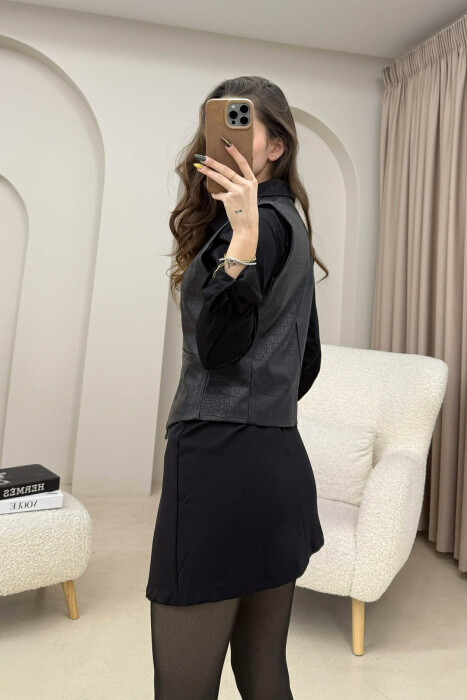 BUTTONS DETAIL LEATHER WOMEN VEST BLACK/ E ZEZE - 4