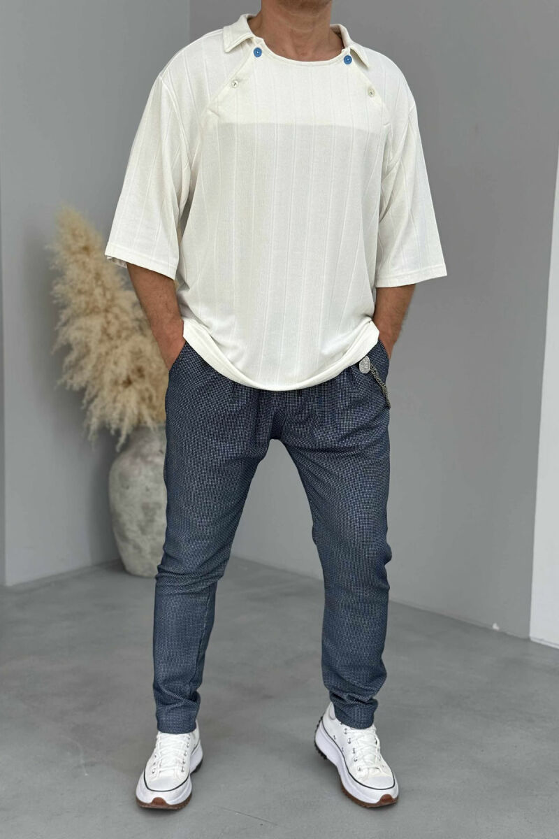 BUTTONS DETAIL ONE COLOR MEN T-SHIRT CREAM/KREM - 1