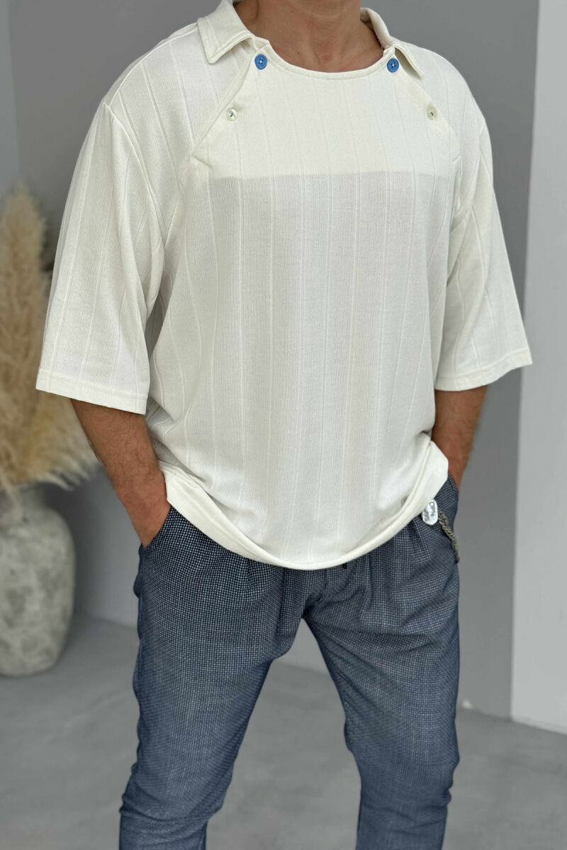 BUTTONS DETAIL ONE COLOR MEN T-SHIRT CREAM/KREM - 2