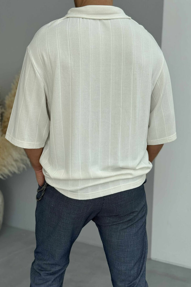 BUTTONS DETAIL ONE COLOR MEN T-SHIRT CREAM/KREM - 3