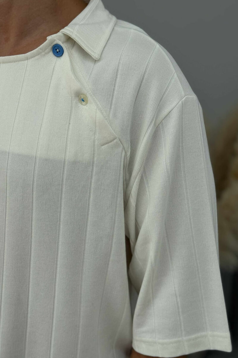 BUTTONS DETAIL ONE COLOR MEN T-SHIRT CREAM/KREM - 4