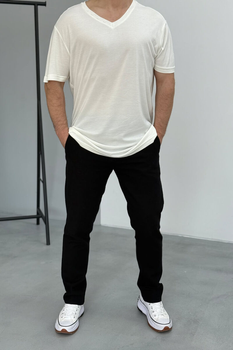 BUTTONS DETAIL ONE COLOR MEN T-SHIRT WHITE-E BARDHE - 1