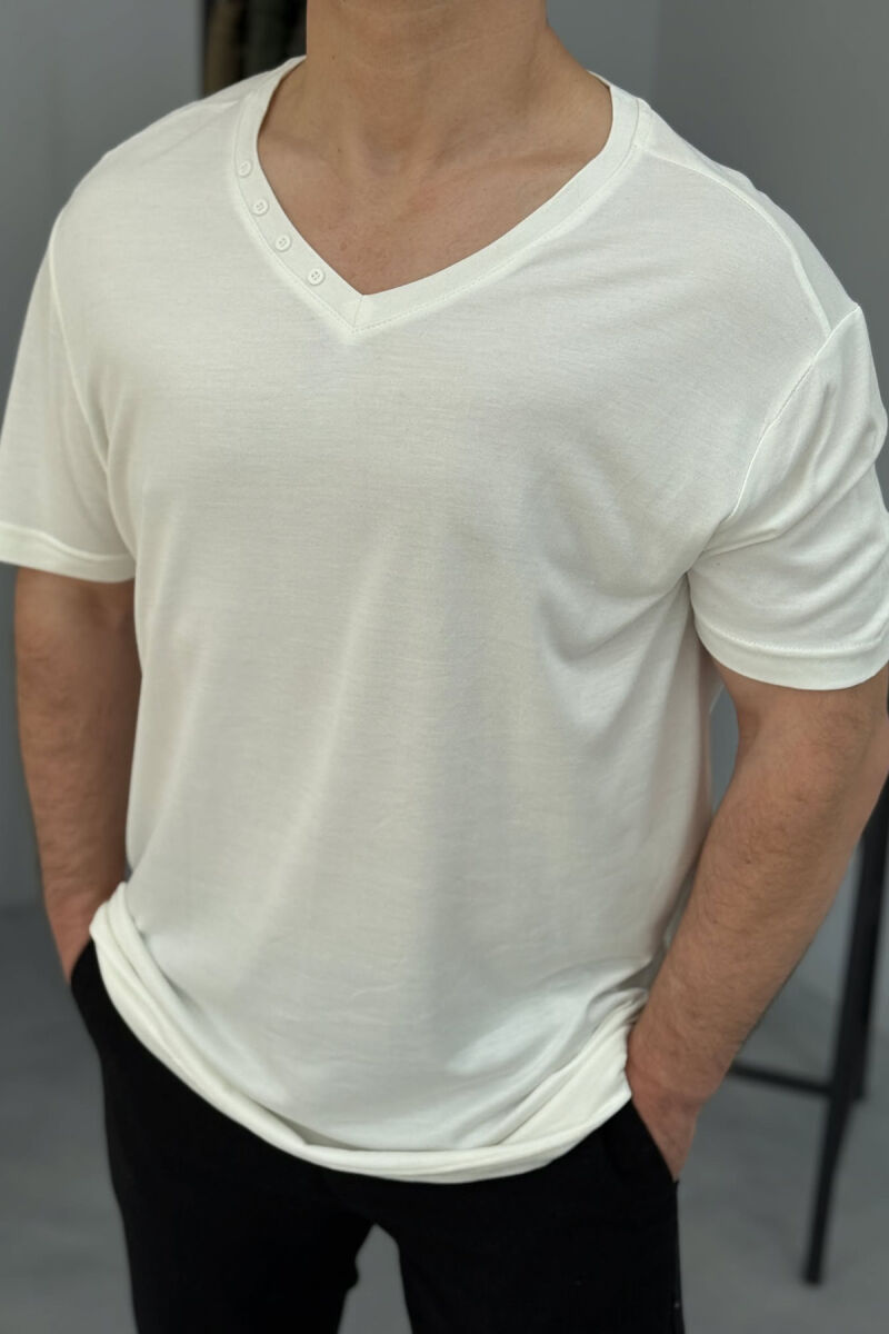 BUTTONS DETAIL ONE COLOR MEN T-SHIRT WHITE-E BARDHE - 3