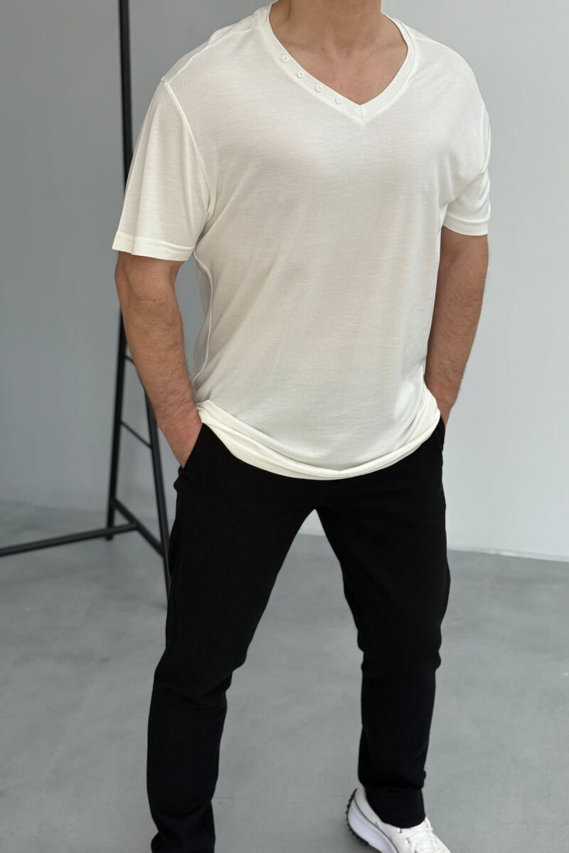 BUTTONS DETAIL ONE COLOR MEN T-SHIRT WHITE-E BARDHE - 2