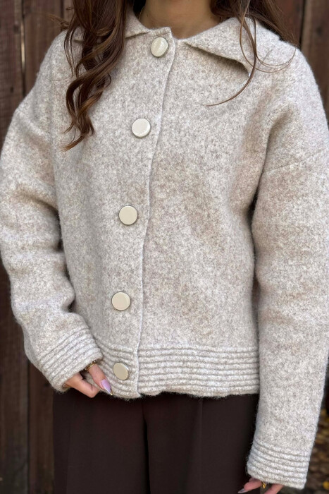 BUTTONS DETAIL ONE COLOR WOMEN CARDIGAN BEIGE/BEZHE - 2